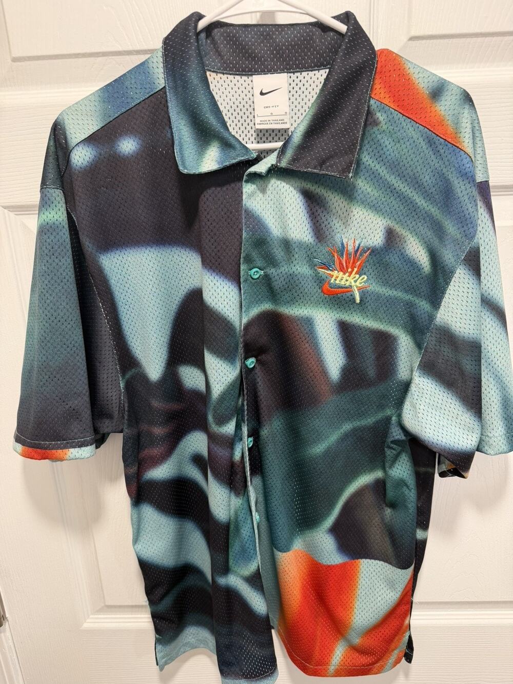 Nike Resort Dri-FIT Hawaiian Mesh Button Down Shirt Washed Teal Mens Large L